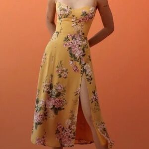 Reformation Floral Yellow Juliette Dress